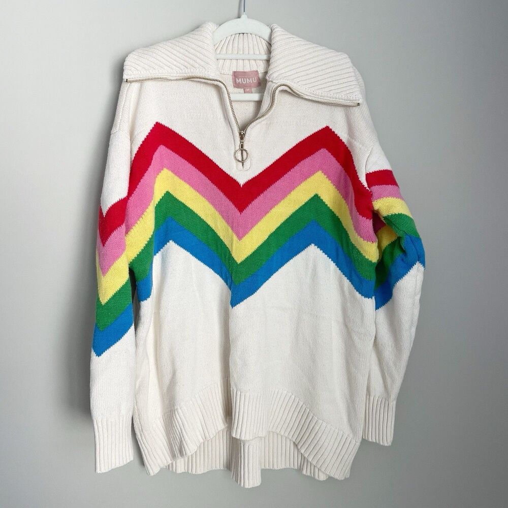 Show me your Mumu Size M Rainbow Weston Pullover Half Zip Sweater